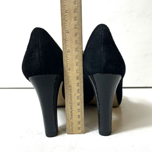Franco Sarto Womens Size 9.5 M Ankle Strap High Heels Peep Toe Black Suede Shoes - Picture 8 of 10